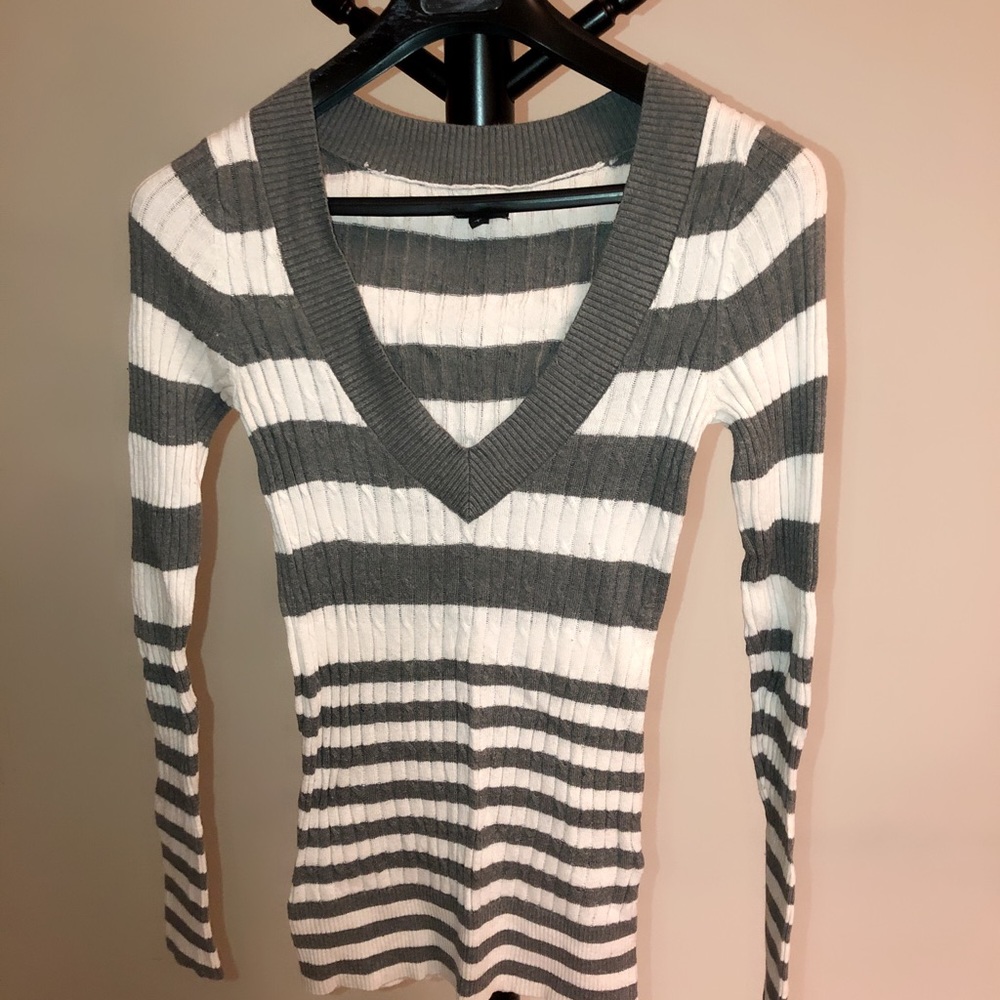 Express Grey White Stripe Light Sweater